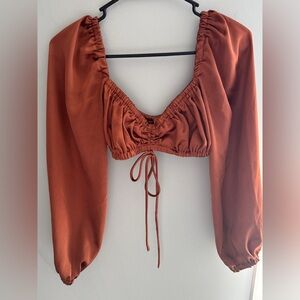 Beige Botany Satin Cropped Long Sleeve